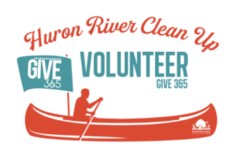 Graphic of person paddling red canoe; Volunteer/Give 365