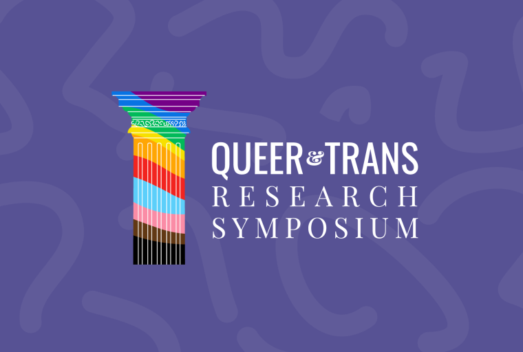 Queer & Trans Research Symposium mark with rainbow pillar