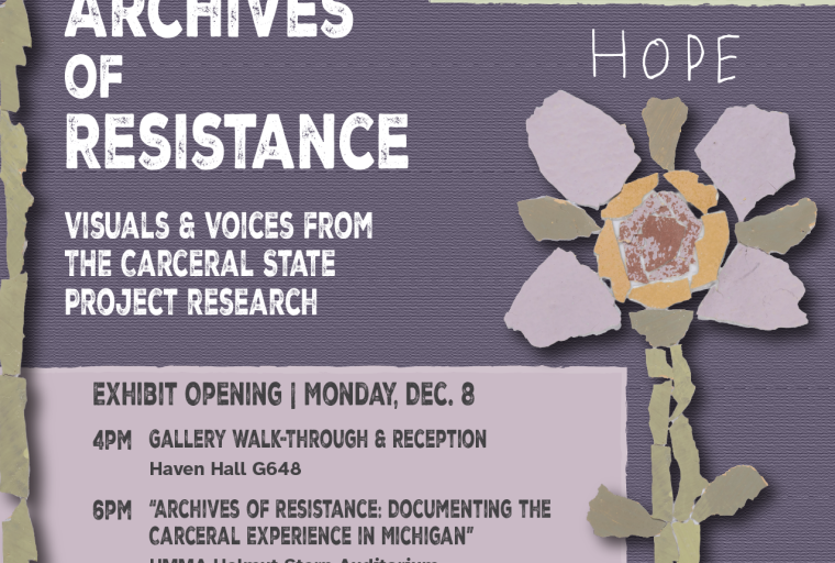 CSP GalleryDAAS exhibit information on lavendar flyer with flower petals made from torn paper; details as listed.