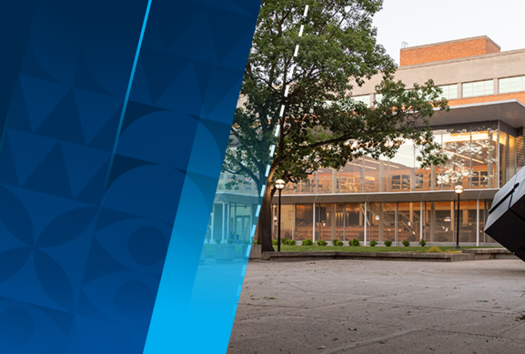 Image of the Cube sculpture outside of the LSA Building at the University of Michigan
