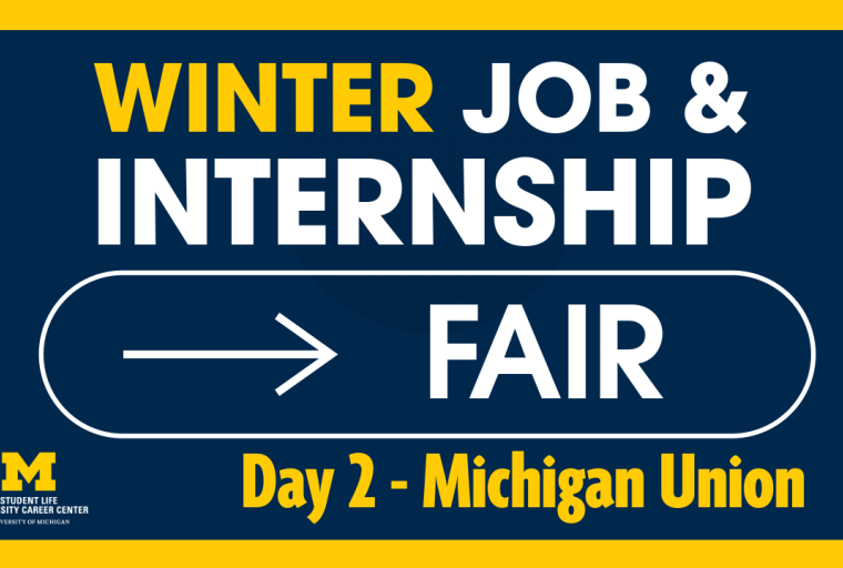 Promotional graphic for the Winter Job & Internship Fair at the Michigan Union