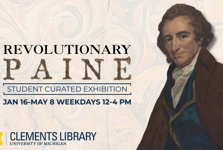 Flyer shows title, sponsor, and run-times for event, with a portrait of Paine on right.