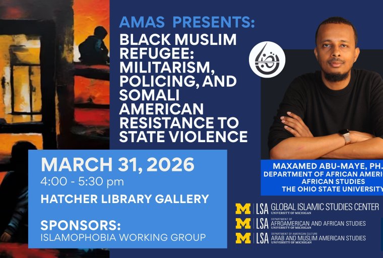 Partial cover of the book "Black Muslim Refugee: Militarism, Policing, and Somali American Resistance to State Violence" and a photo of the author, Maxamed Abu-maye.