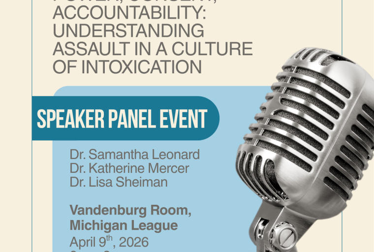 Poster featuring an image of a microphone with details about the event