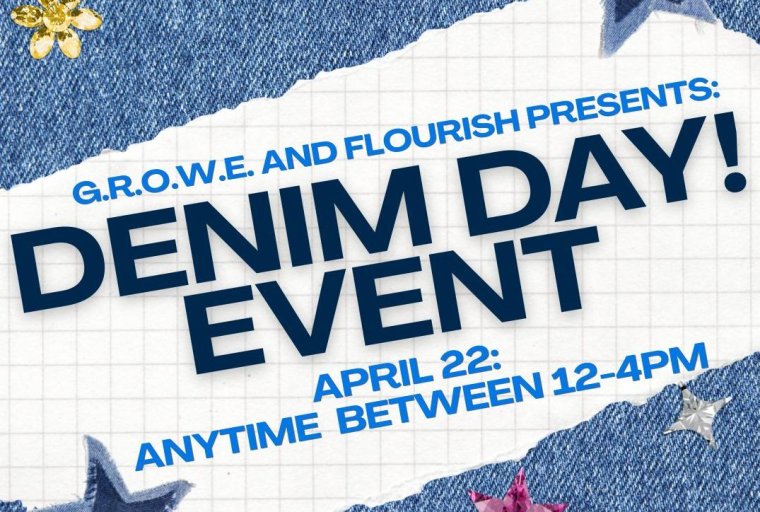 Graphic shows denim bedazzled denim fabric with event details.