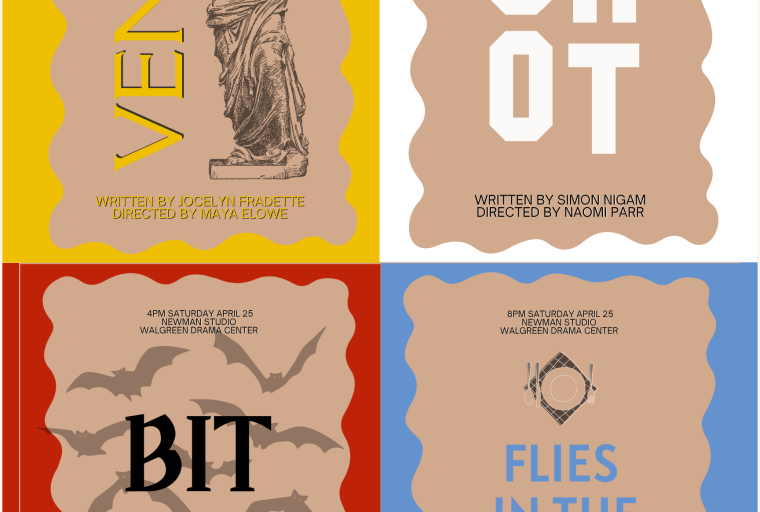 Playbill cut into quarter stamps with event details listed.