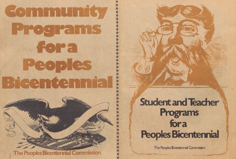 Program flyer shows vintage eagle with scroll in beak and caricature of man with mustache.