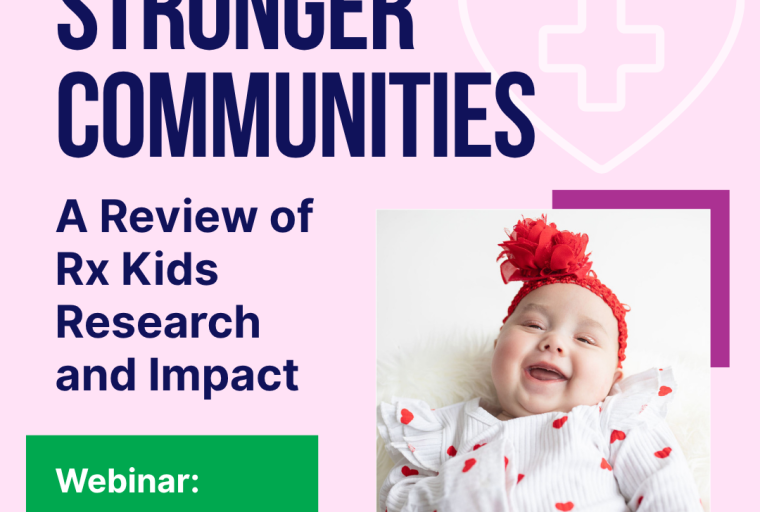 Flyer in pink with baby in onesie with head bow.