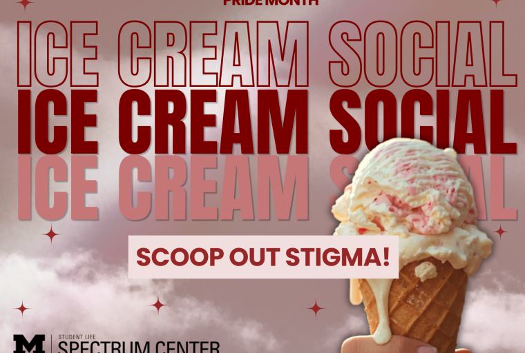 Scoop Out Stigma: Ice Cream Social flyer: hand holding dipped ice cream cone.