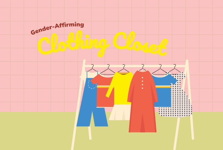 Graphic shows rack of hanging clothes and title text.