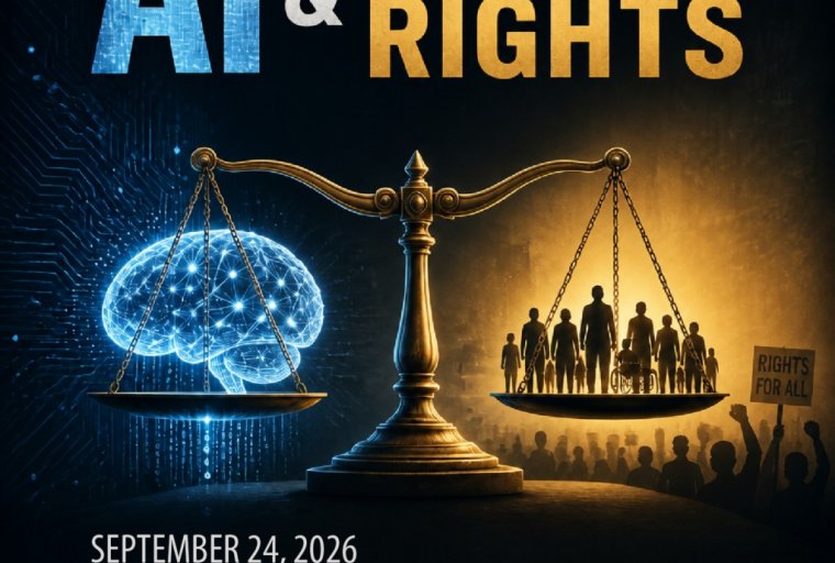 Graphic shows scales balancing brain with synapse points and group of humans on the other.