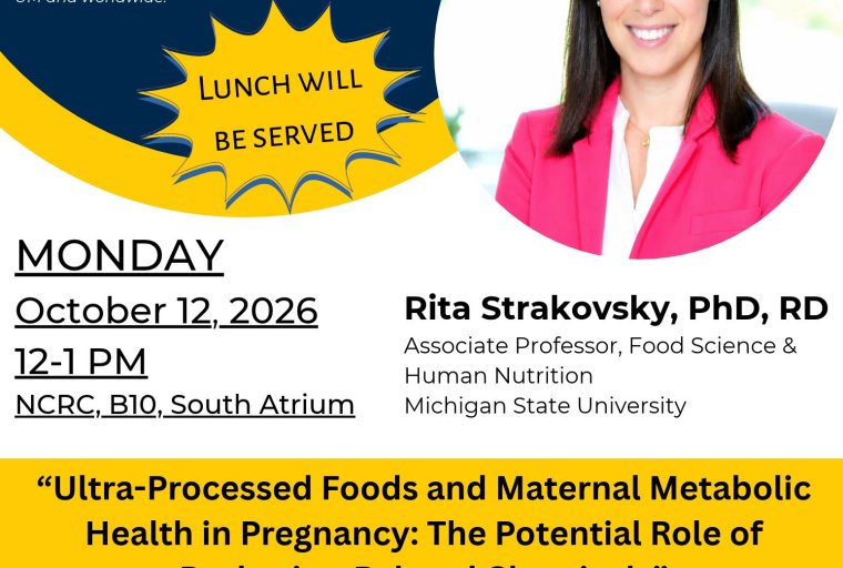 Caswell Diabetes Institute Seminar Series flyer featuring Rita Strakovsky, PhD, RD, and her October 12, 2026 seminar on ultra-processed foods and maternal metabolic health.