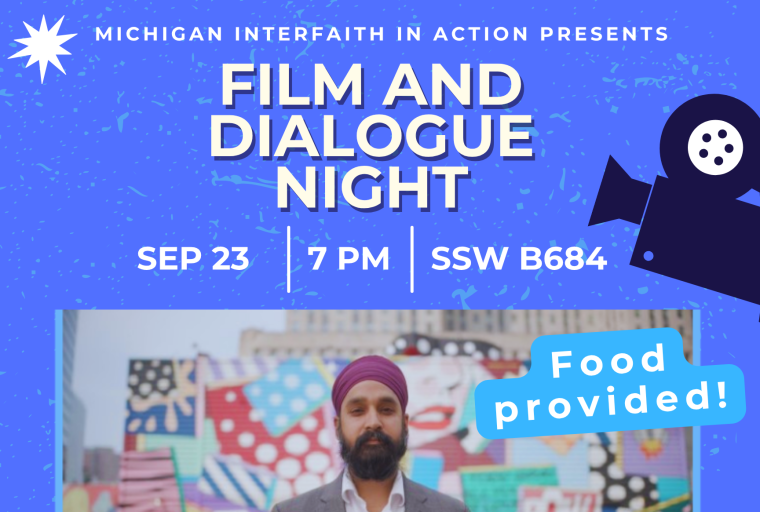 Film and Dialogue Night flyer with film making icons and photo of Undivided documentary poster.