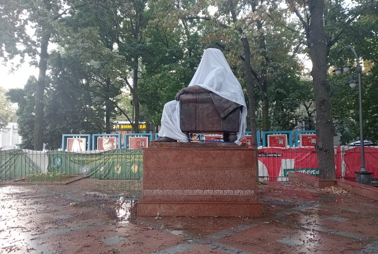 Statue in the rain. Bishkek, Kyrgyzstan, September, 2024