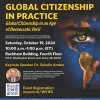 This flier contains information about the Global Citizenship in Practice event, including that it will be on October 19th, 2024, from 10am-1pm on the fourth floor of the Rackham Building. The address for Rackham is 915 E. Washington Street Ann Arbor, Michigan 48109. The flier also provides a brief description about the keynote speaker, Dr. Saladin Ambar, which says "Saladin Ambar is a professor of political science at Rutgers University's Eagleton Institute of Politics, an award-winning author, and Co-Director of the Democracy Committee for the New Jersey Institute for Racial Justice's Reparations Council. The right side of the graphic features a person whose face is painted to look like earth.