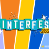 A colorful promotional graphic for “Winterfest 2026.” The background features four diagonal stripes in pastel purple, orange, yellow, and blue. The word “WINTERFEST” appears in bold white letters on individual teal blocks with a drop shadow effect. The year “2026” is written in yellow script overlapping the last letters. Stylized starburst and sparkle illustrations are scattered around the text. In the bottom right corner is the University of Michigan block M logo with the words “University Unions.”