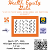 Health Equity Gala Flyer with footprints in the middle to represent the theme of "A Day in their Shoes", with information about the Gala and four logos (PIH, OutPH, SAAHI, and SHEA)