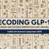 Scientific icons stylized as hieroglyphics with text: Decoding GLP1s: The science and circuitry behind new anti-obesity drugs