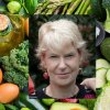 Dr. Louise Burke inset headshot (white woman with light, short hair) surrounded by photos of fruits & vegetables.