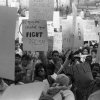 B&W photo of demonstrators at the Black Action Movement III, 1987.