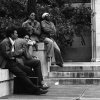 Students relaxing on steps of Michigan Union.
