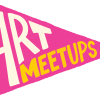 Pink pennant that says "Art Meetups"