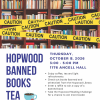 Hopwood Banned Books Flyer with image of bookshelves covered with caution tape.