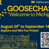 Blue background with a yellow text promoting CCI's Scavenger Hunt focused on Welcome to Michigan.