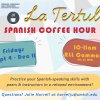 La Tertulia poster with various colored call-outs and event details as indicated.