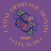Latine Heritage Month 2026 logo, with the theme name "Lo Futuro" and a hibiscus flower design in shades of purple.