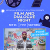 Film and Dialogue Night flyer with film making icons and photo of Undivided documentary poster.
