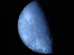 The Moon through the Fitz telescope at the Detroit Observatory, taken by holding