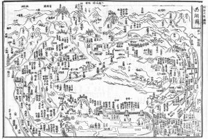 Map of Hangzhouâ€™s West Lake and surrounding mountains take from the local gaze