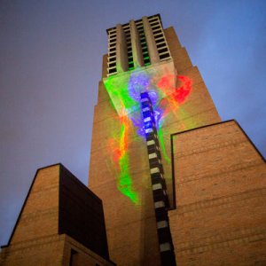 Lasers on the North Campus Lurie Bell Tower