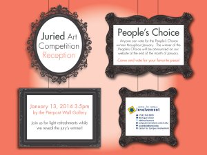 Juried Art Competition Reception at Pierpon on January 13 from 3-5pm. Juried Art Competition Reception at Pierpon on January 13 from 3-5pm.