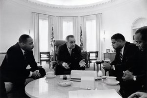 President Lyndon Johnson meets with Martin Luther King Jr, Whitney Young, and Ja President Lyndon Johnson meets with Martin Luther King Jr, Whitney Young, and Ja