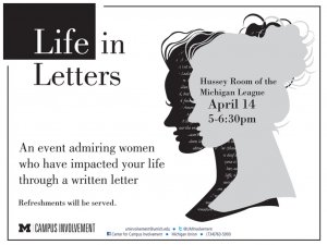 Life In Letters on 4/14, 5-6:30p in the League