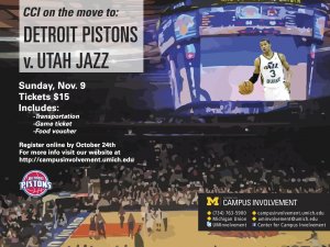 CCI on the Move: Detroit Pistons Vs. Utah Jazz on 11/9 for $15
