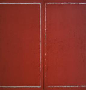 Dorothea Rockburne, Fire Engine Red, 1967, wrinkle finish oil paint on aluminum,
