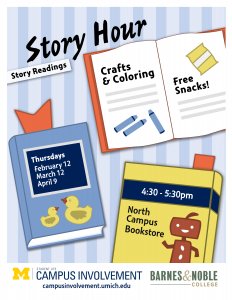 Bring your children to Story Hour for a book reading with free snacks and crafts