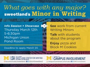 Stop by for the opportunity to see work from current Minor in Writing Students a