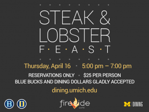 Fireside Cafe Steak and Lobster Dinner $25 per person April 16th