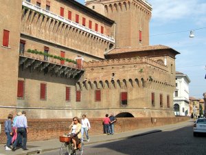 Street scene outside Castel Estense in Ferrara