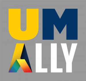 UM ALLY typed on a grey background