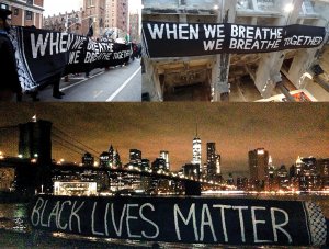 Black Lives Matter signs and gatherings