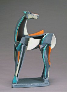 Turquoise & Red Slab Built Horse by Jeri Hollister