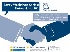 Savvy Workshop Networking 101 April 7th advertisement