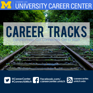Image with traintracks with the words 'Career Tracks' above