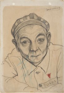 Franciszek Jaźwiecki, A Portrait of Piotr Kajzer, 20 x 14 cm, paper, pencil, crayon, KL Buchenwald 1944
