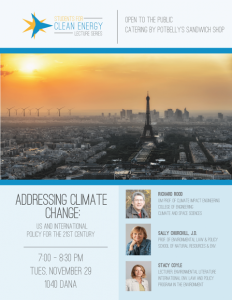 The flyer for the Addressing Climate Change Event